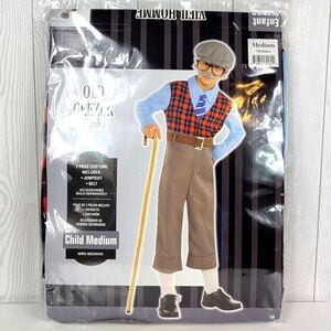 Old Man Grandpa Costume Child Size Medium 8-10 Jumpsuit and Belt Included
